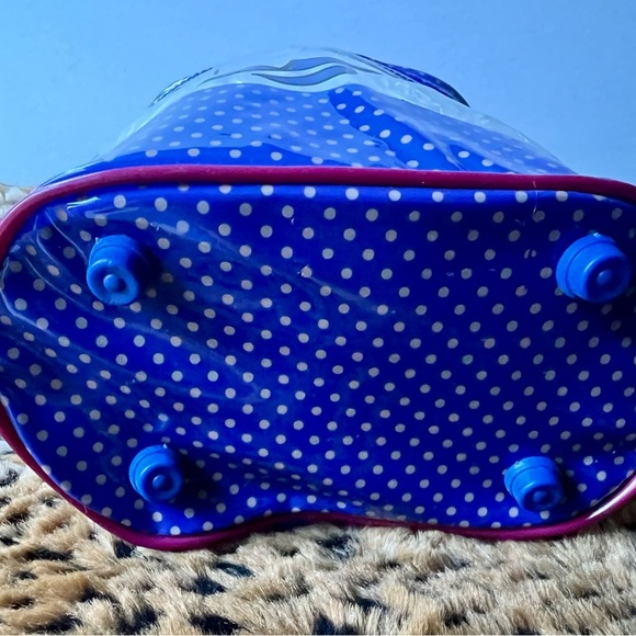 Whimsical Face Clear PVC Crossbody Bag – Blue/Polka Dot, 10” Tall - Picture 3 of 8